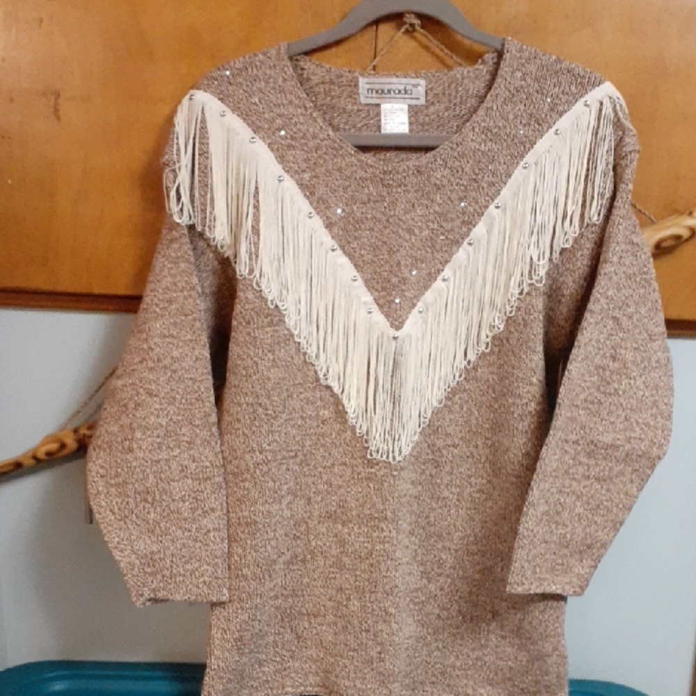 maurada western fringe knit tunic sweater  s-m